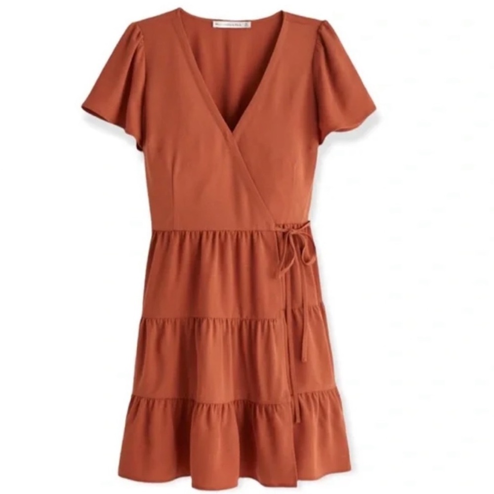 NWT Abercrombie Tiered Wrap Mini Dress in Burnt Orange